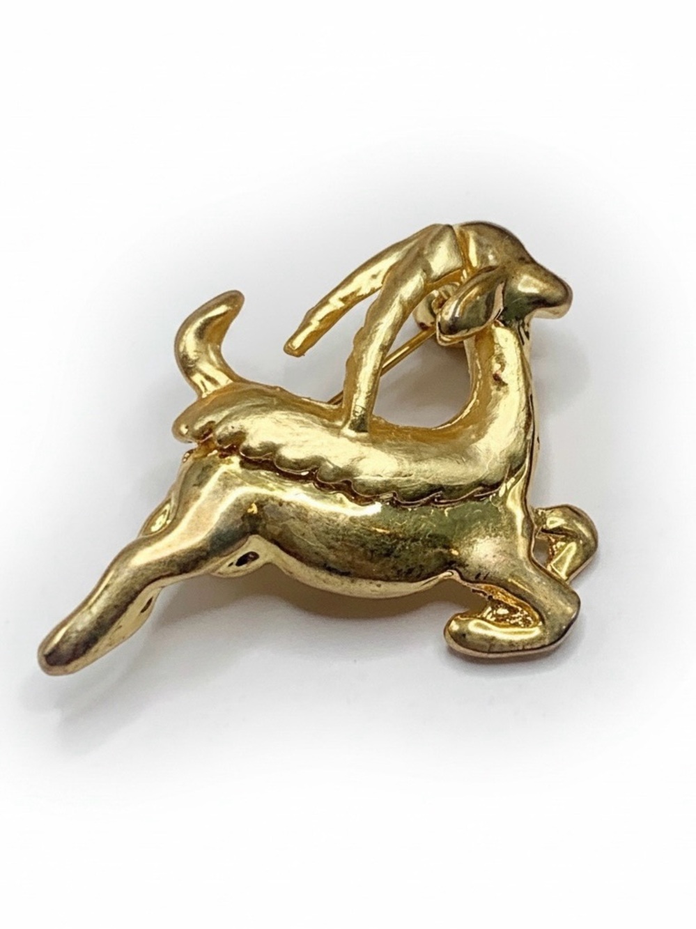 Running Gazelle Gold Tone Brooch African Asian Deer Ram • Vintage Jewelry